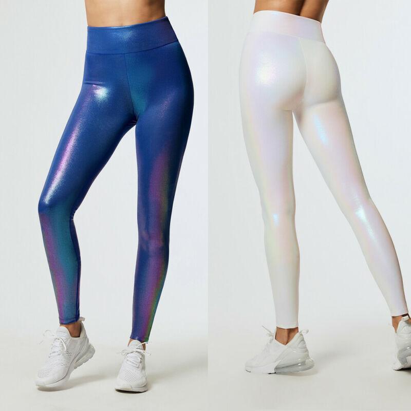

New Fashion Womens Lady Glitter Stretch Pants High Waist Skinny Leggings Yoga Slim Casual Pants1, Blue