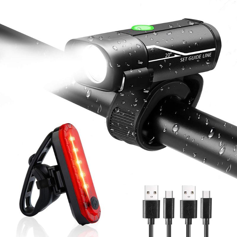 

USB Rechargeable Waterproof Bicycle Light Set Cycling Front Light+Rear Light Cycling Waterproof Torch Bike Headlight