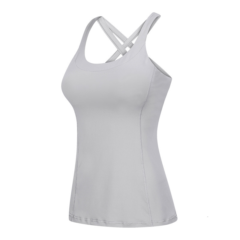 

2021 New Season Yoga Top Sports Cross Back Women Workout Shirts Soft Sleeveless Gym Shirt with Padded Bra 5v08, Midnight blue