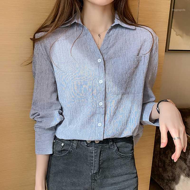 

Shintimes Chemisier Femme Striped Pockets Long Sleeve Blouse Ladies Cotton Shirt Women Clothes Button Woman Shirts Womens Tops1, Photo color