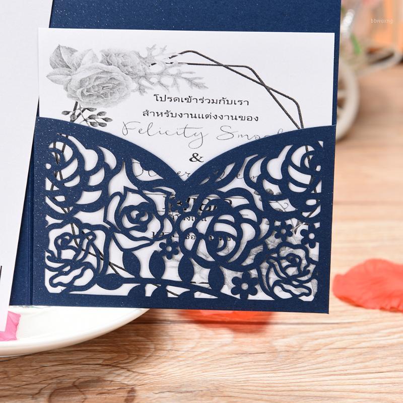 

10pcs Blue White Elegant Wedding Invitations Pearl Paper Floral Wedding Cards with Blank Inner Sheet for Party Supplies1