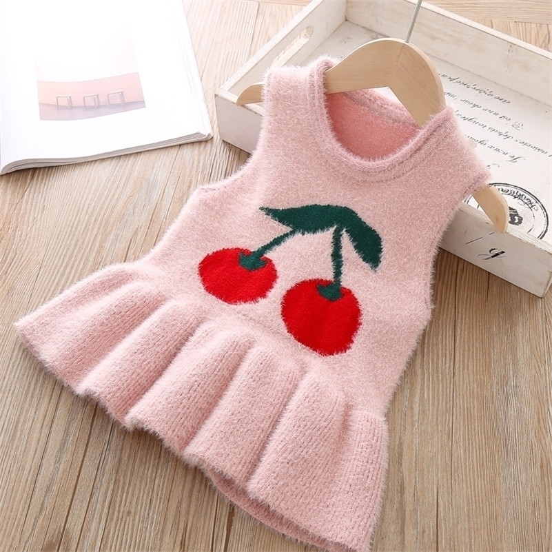 

Baby Girls Sweater Vest knit Spring Autumn Waistcoat Wool Ruffles Dress For Girl Cute Wear Clothes Children Kids Infant Knitwear 201106, Beige