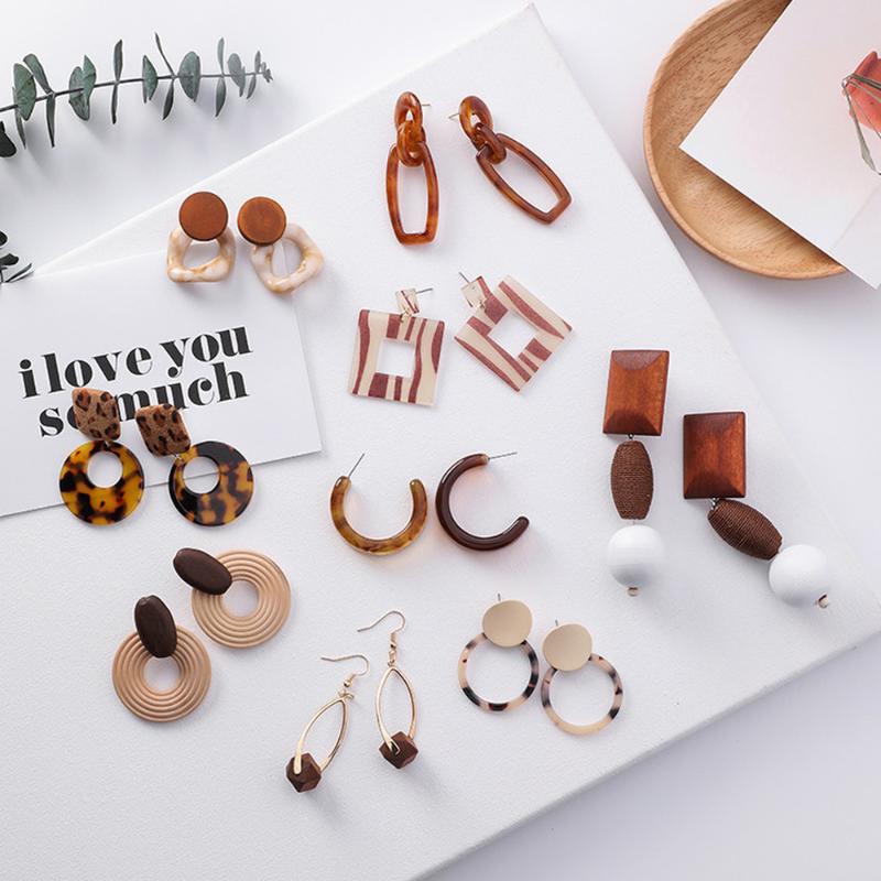 

Girl Earrings Geometry Wood Acrylic Geometry Leopard Drop Earrings for Women Accessories Dangle Jewelry