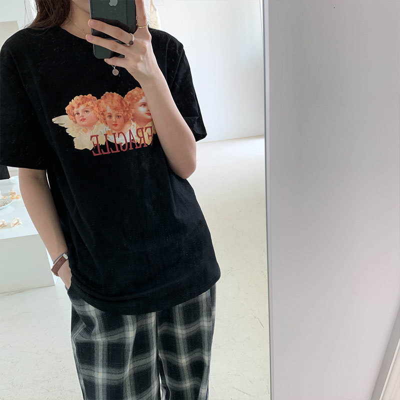 

2021 New 3 colours Korean summer cartoon style print short top harvest mango for women women's t-shirts (x1310) IO0L, White