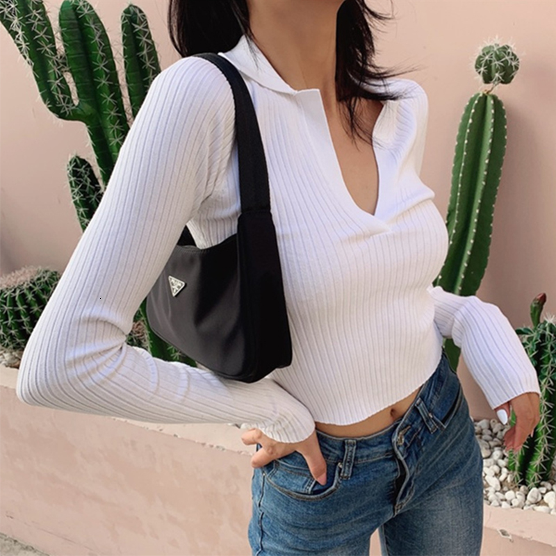 

2021 New Autumn Women's Shirt Decorate v Malha Multi Colors Pullovers Ocasional Style Sexy Short Tops Sw1018 7OOU, Blue