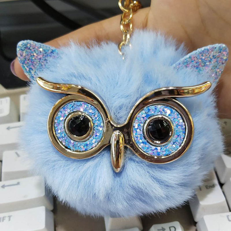 

Cute Fashion Women Bag Pendant Handicraft Gold Dust Owl Fur Cony New Hair Ball Pom Pom Charm Handle Ornament Strap Accessories
