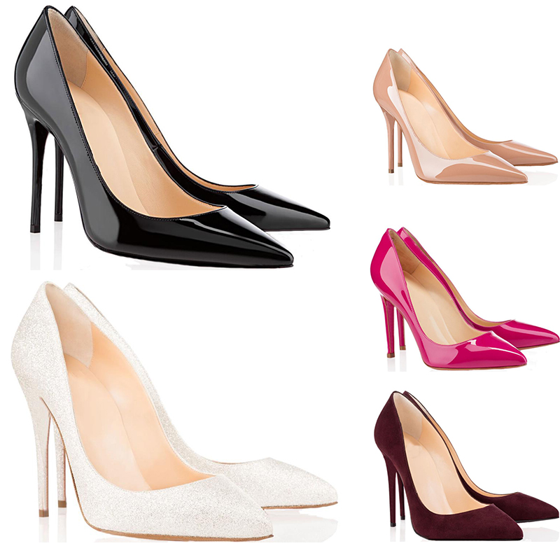 

Red bottoms 2020 women 8cm 10cm 12cm high heels fashion Nude rose stilettos for female elegant party wedding Pointed Toes Pumps Dress Shoes, Shine yellow