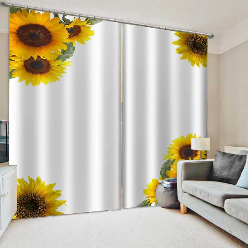 

Window Blackout Curtain Shading 3D Curtains For Living Room Bedroom Window Panel Drapes Yellow Sun flower, As pic