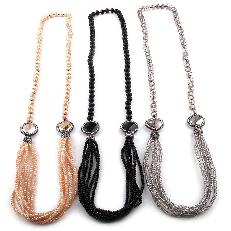 

Free Shipping Fashion Bohemian Tribal Jewelry Glass Crystal Knotted Paved Distorted Crystal Multi Mini Necklaces