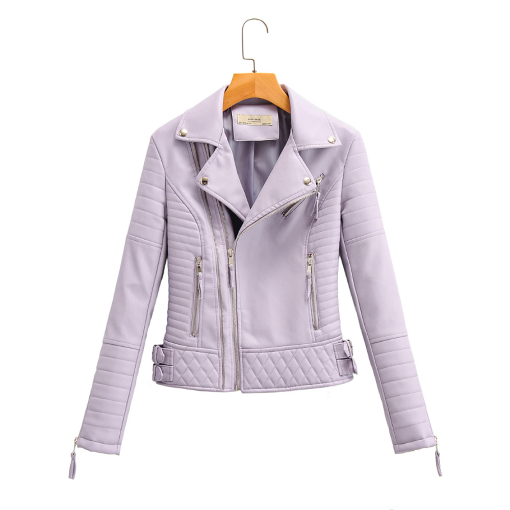 

elegant pocket women coats 2020 winter purple casual jackets fashion female PU coat streetwear girls faux leather, Pink