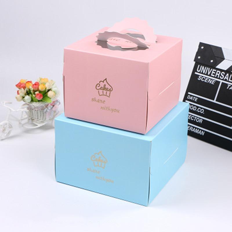 

5Pcs 6&8 Inch Pink Blue Cake Packing Boxes Kraft Paper Cheese Box With Handle For Birthday Wedding Party Favor Wrapping Package1