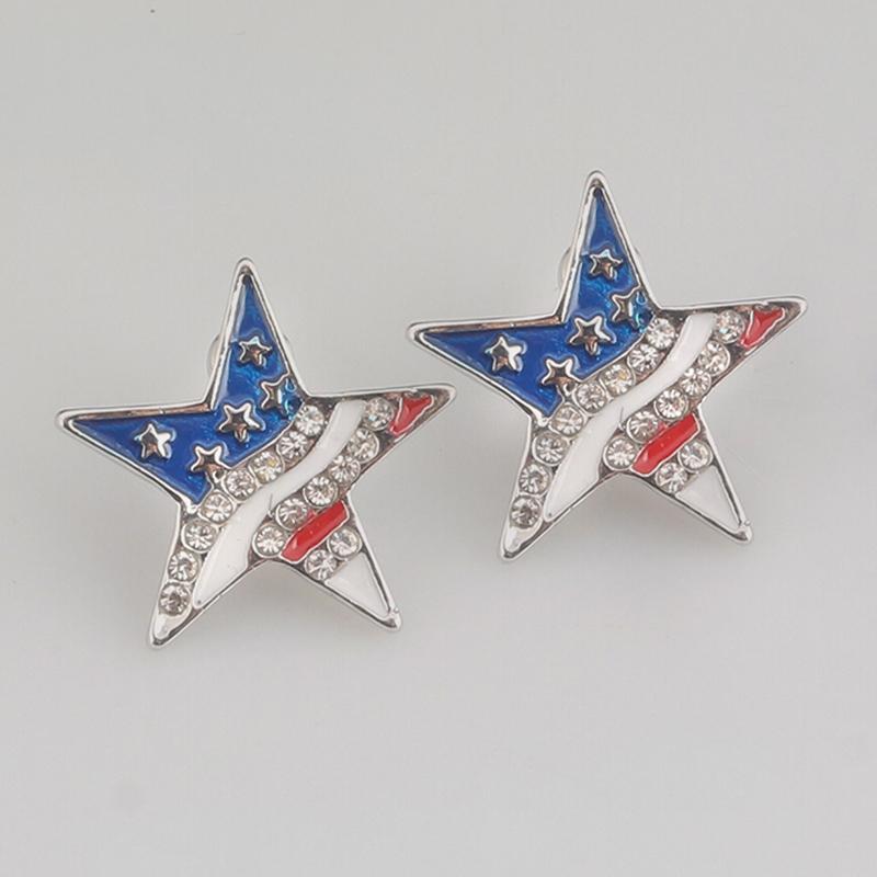 

RJ New Fashion American USA Flag Stud Earrings Blue White Red Enamel Star Crystal Earrings Oorbellen Girl Women's Jewelry