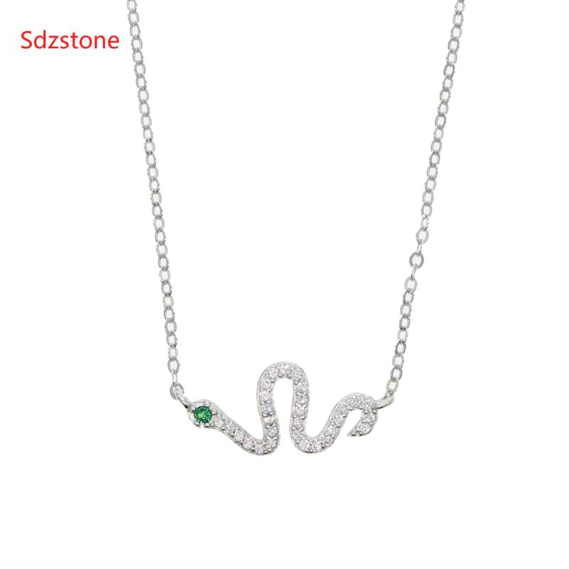 

Fashion European Women Snake Pendant Necklace 925 Sterling Silver Zircon Long Snake Animal Pendant Girl Gift