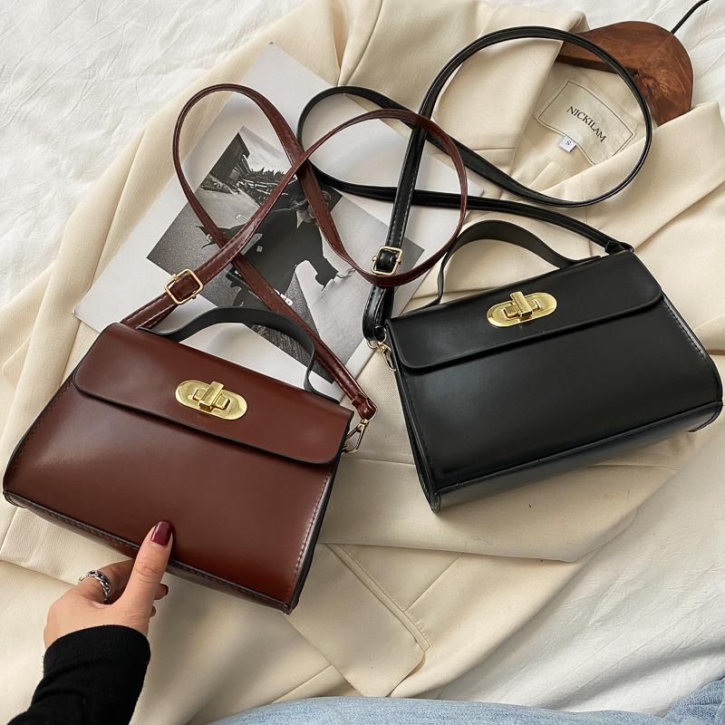 

2021 New Women's Fashion Trend with PU Leather Small Square Messenger Bag shoulder Bag Handbag Sloping, Black