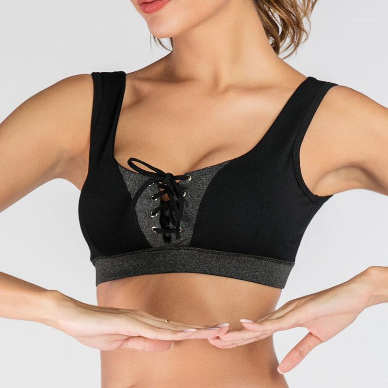 

Women Sport Bra Shockproof Yoga Bras No Rims Sportswear Top Running Vest Sexy Strappy Fitness Shirt1, Black