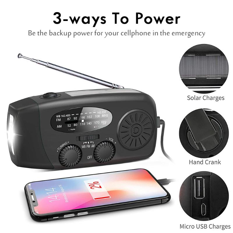 

Multifunctional Hand radio Solar Crank Dynamo Powered AM/FM/NOAA Weather Radio Use Emergency LED and Power Bank