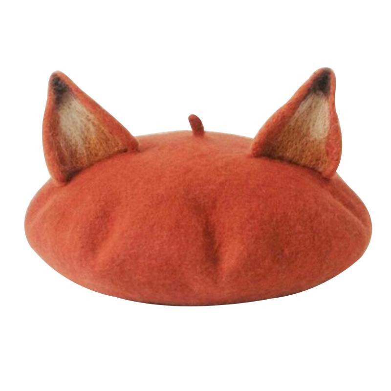 

Newest Women Girl Ear Felt Beret Cap Cute Warm Painter Hat Retro for Autumn Winter, Orange