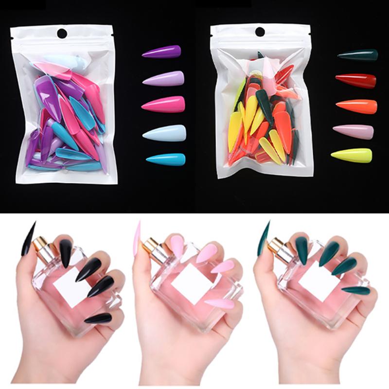 

100 Pcs Candy Color Full Cover Long Stiletto False Nails Tips Manicure Press on Nails Ballerina Fake Nail DIY Nail Art Manicure, White