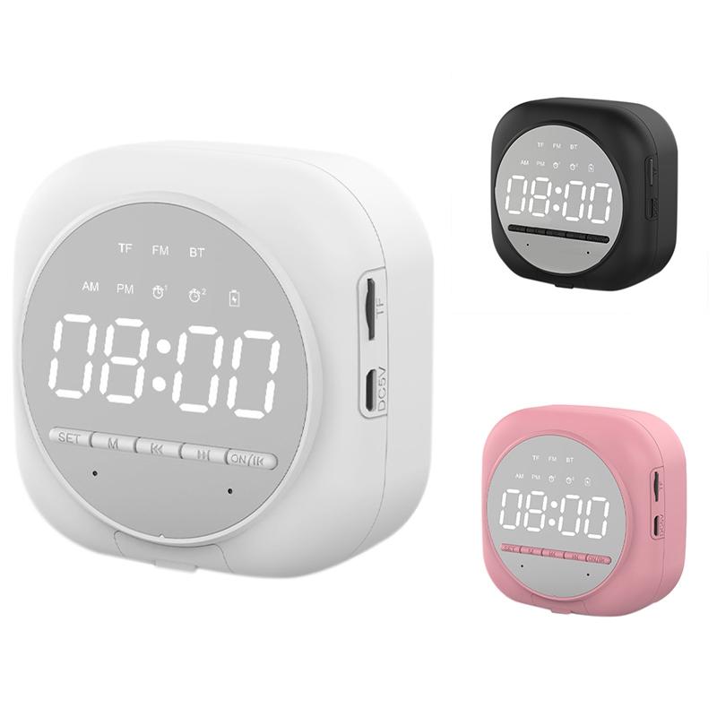 

Alarm Clock Bluetooth Speaker Multifunction with LED Mirror Snooze Wireless Subwoofer Music Player Table Clock