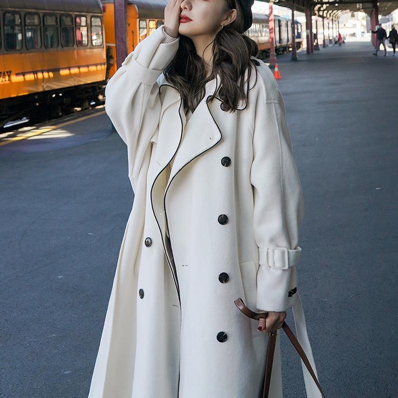 

Coat Female 2021 Autumn Fashion White Women Coat Casual Woman' Woolen Ladies Casual Loose Black Oversize