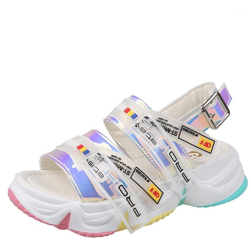 

new 2020 summer dazzle colour laser torre shoes female sponge rainbow bottom sport sandals recreational ins wet shoes1, See chart