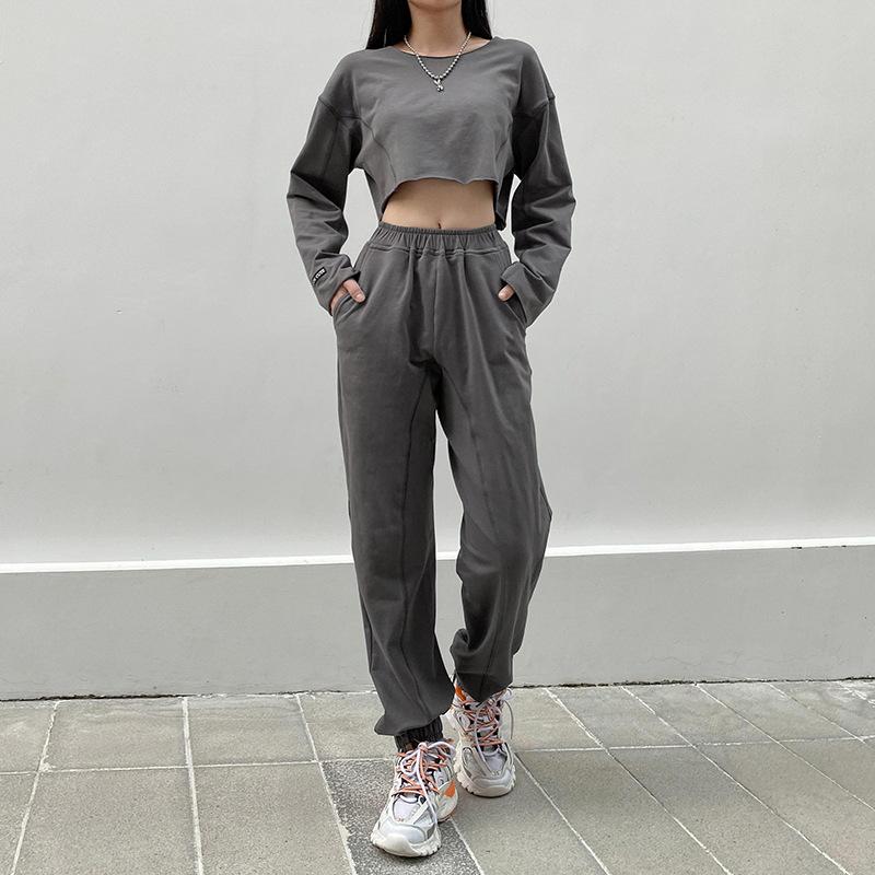 

2020 Women 2 Pcs Yoga Sets Workout Tracksuit Gym Wear Running Clothing Long Sleeve Pullover Tops Fitness Sport Suits Sportswear, Gray tops