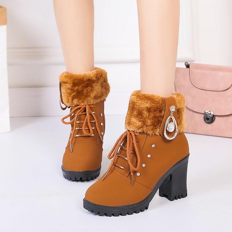 

Marlisasa Women Classic Round Toe Brown Thick Fur Autumn Lace Up Boots Female Casual Black Suede Boots Botas De Mujer H6396