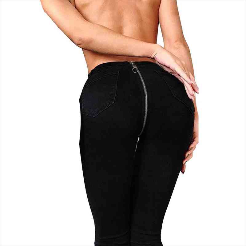 

Women Back Zipper Pencil Stretch Denim Skinny Jeans Pants High Waist Trousers Zipper Fly Pants Drop 3j13, Black;white