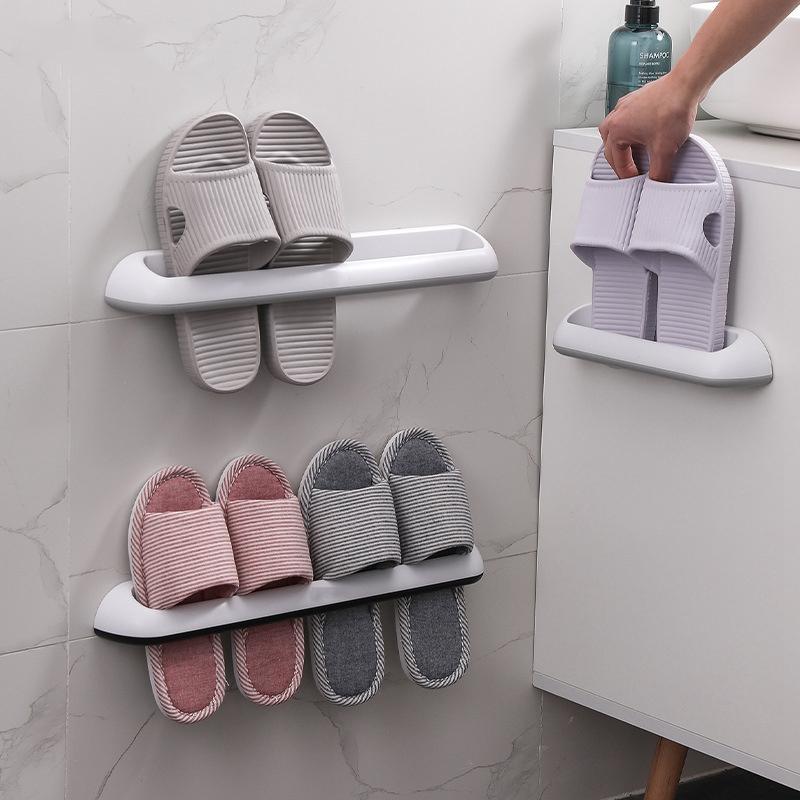 

Bathroom Slippers Rack Wall-Mounted Plastic Shoe Storage Rack Simple Bathroom Daily Double Slippers