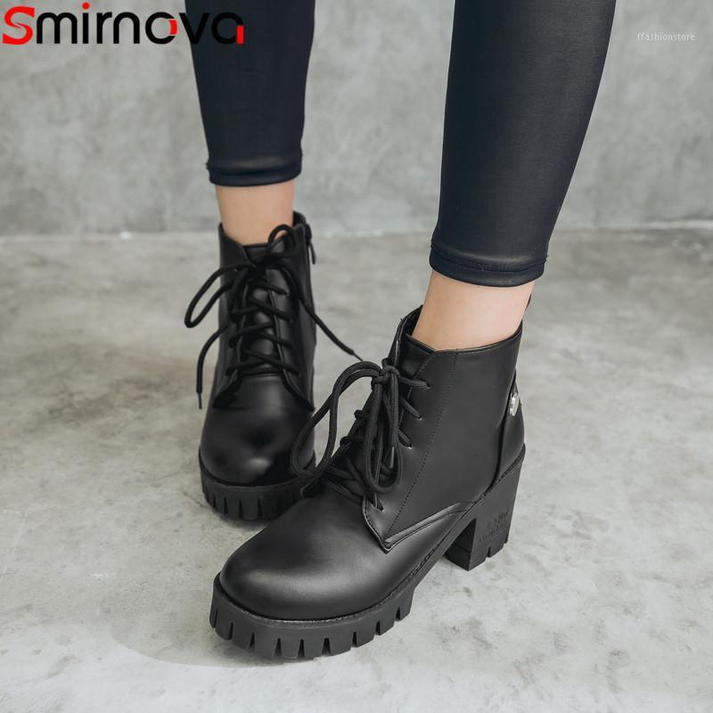 

Smirnova big size 34-43 fashion autumn winter shoes woman round toe zip ankle boots women platform thick high heels ladies boots1, White