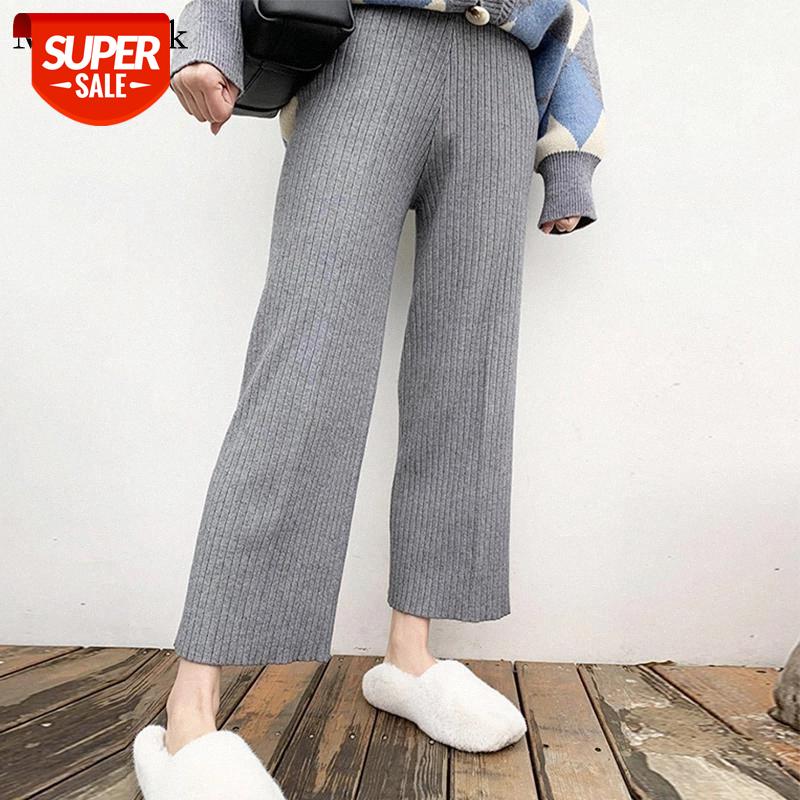 

New Autumn Winter Pants Women High Waist Drawstring Loose Knitted Wide Leg Pants Women Streetwear Casual Female Trousers 12322 #BO3d, Black;white