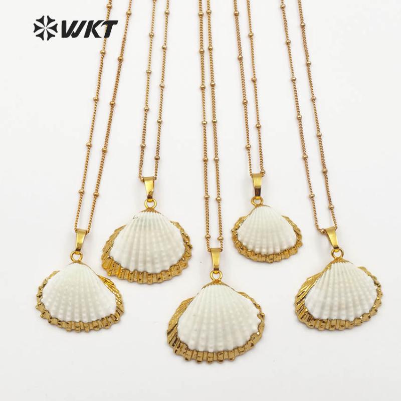 

WT-JN014 Latest Design Scallop Shell Necklace natural Scallop pendant shell 18inch gold chain necklace for women perfect gift