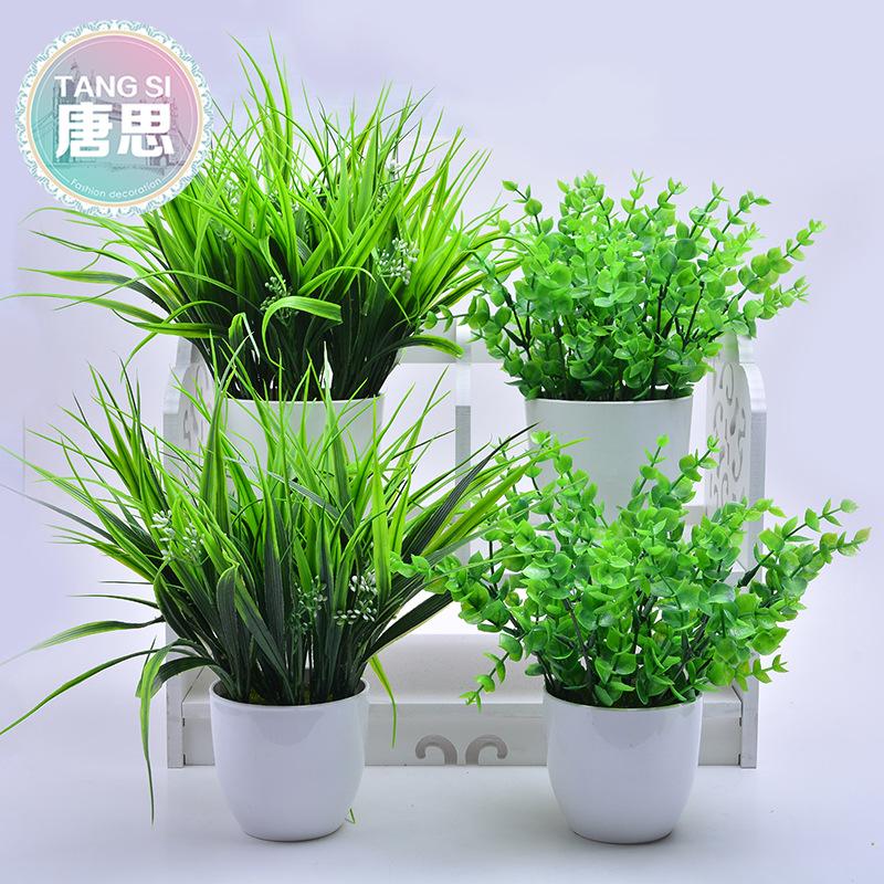 

Artificial Plant Potted Plant Indoor Simulated Green Plants Potted Small Bonsai Green Decorations Flower Fake, In basin spring grass milan grain