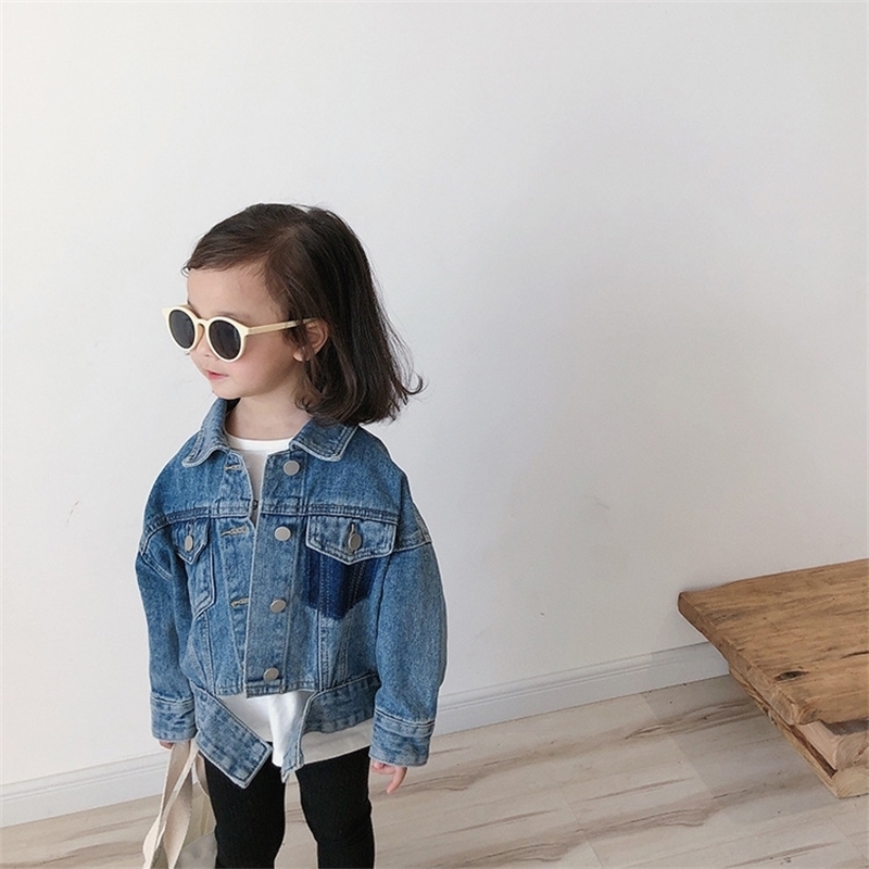 

Spring fashion girls short denim jackets baby boys single-breasted coats children outwears 201106, Blue