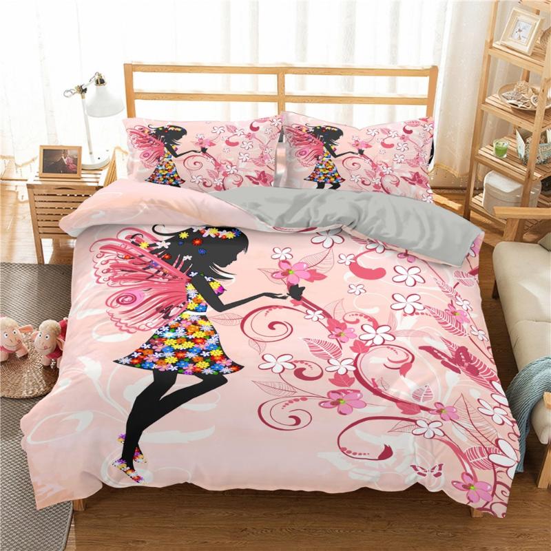

Pink Cartoon Bedding Sets 3D Cute Duvet Cover Set Pillowcase King Queen Size Flowers Beauty Bedclothes For Girls Home Decor, Sxj0630-3