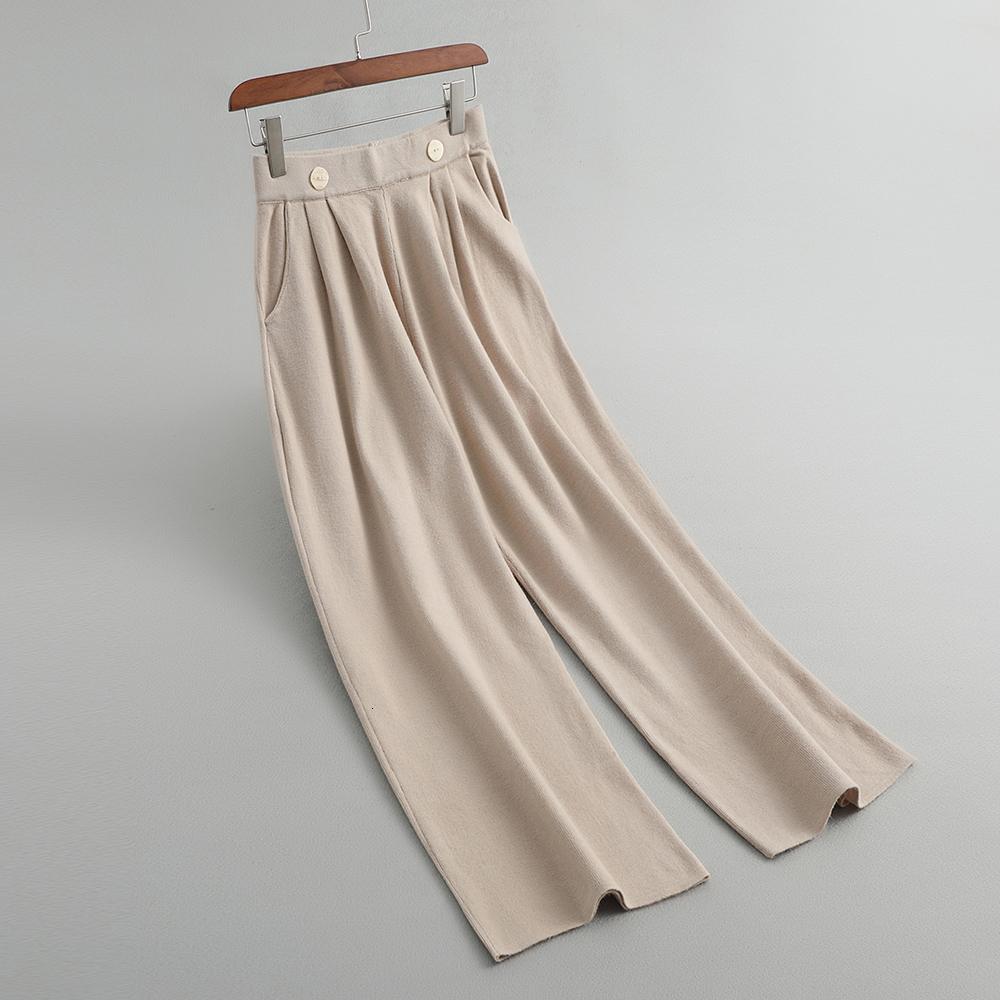 

2021 New Autumn High Waist Long Knitted Straight Ankle Length Women Warm Wide Leg Pants Female Trousers Ea3a, Color 1