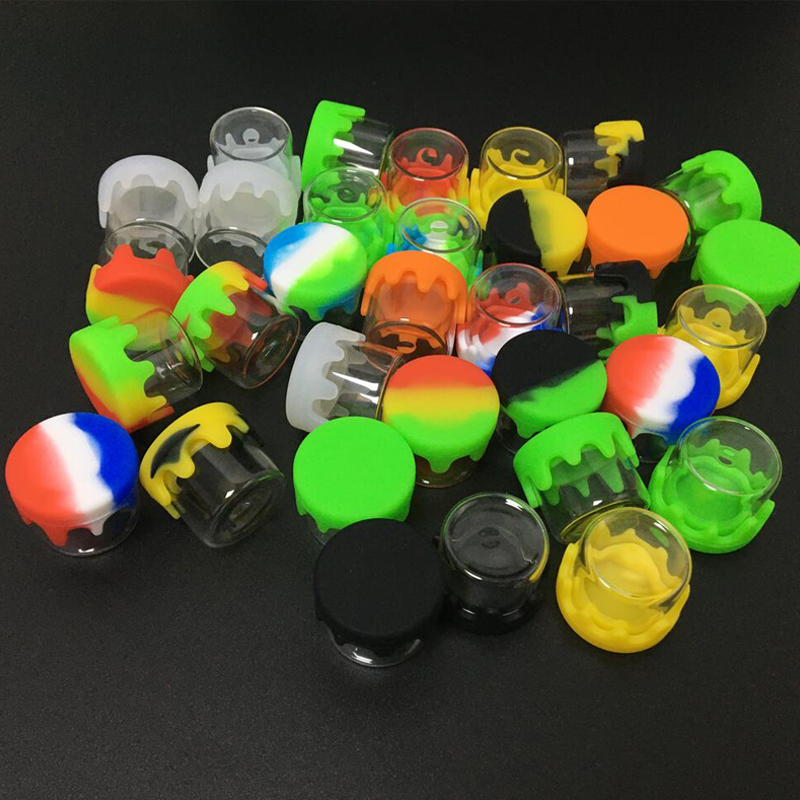 

New Glass Bottle Dab Wax Oil Dry Herb Concentrate Container With Silicone Cover 6 Ml Food Grade Storage Jar Oil Holder Vaporizer Vape
