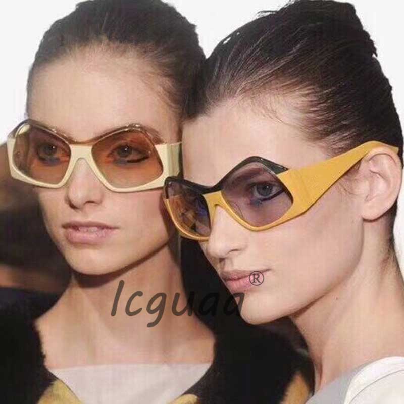 

Sunglasses Vintage Polygon Style Women's Big Box Sun Glasses Cool Gradient College Beat Concave Modeling UV400