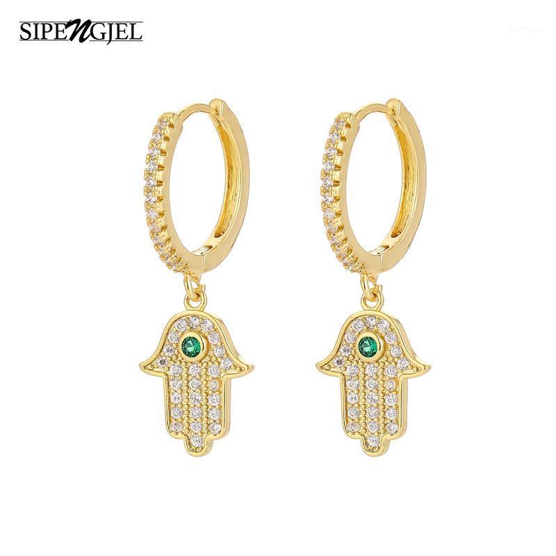 

New Fashion Cubic Zircon hand pendant Earrings good quality green eye hoop earrings For Women wedding Jewelry 2020 trend1