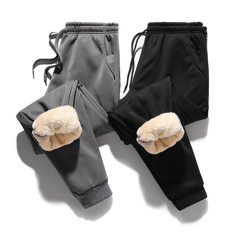 

Winter Men's Loose And Thickened Cashmere Pants Solid Color Sweatpants Trend Thicken Warm Pants, Black