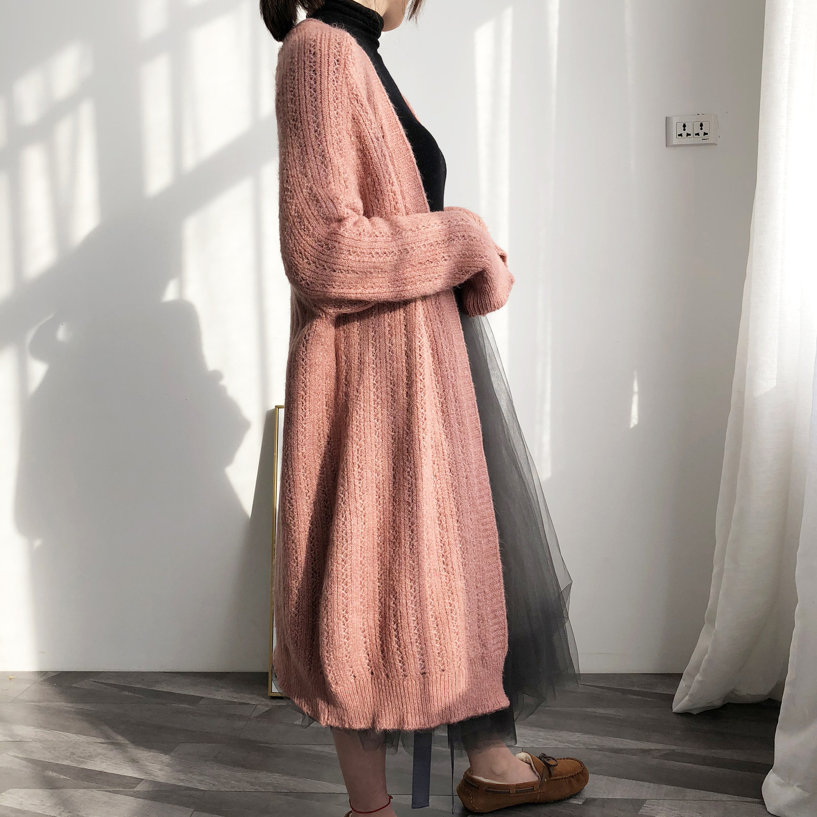 

2021 New Autumn Winter Sleeve Loose Knitting Cardigans Coat Long Sweater Jumper Cape Casaco Feminino Women Poncho Ptlk, Black