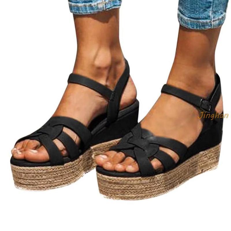 

Summer 2020 New Women Sandals Open Toe Platform Wedges Sandals Comfort Fish Mouth Weave Causal High Heels1, Black