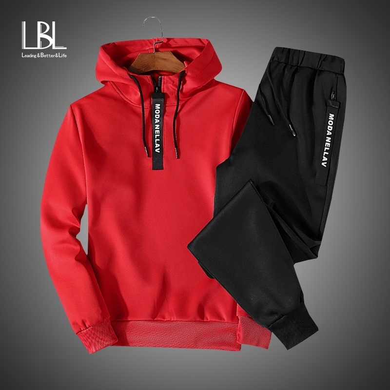 

Men Clothing Set Sportswear Suit Autumn New Hoodies Sweatshirts Sporting Sets Men's Tracksuits Two Piece Hoodies+Pants 2pcs Sets 201201, Black 738