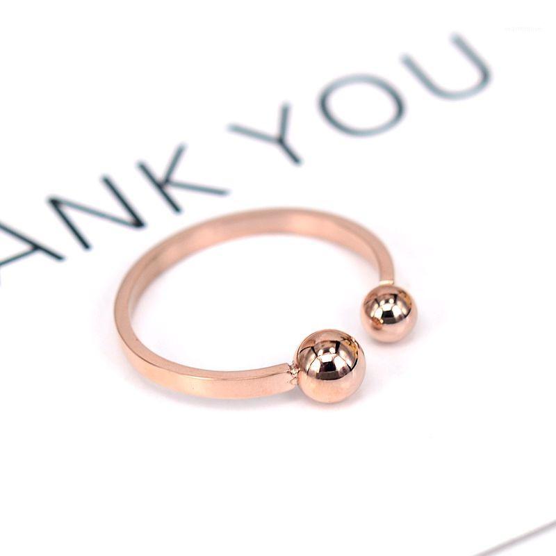 

YUN RUO Rose Gold color Fashion Titanium Steel Double Ball Beads Opening Ring Couple Woman Man Jewelry Drop shipping Never Fade1