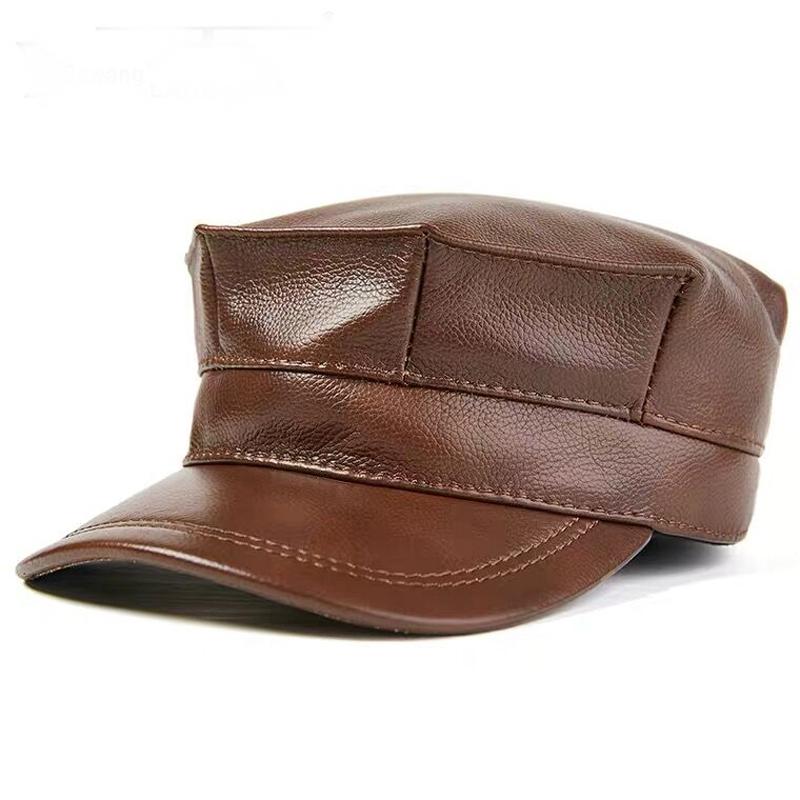 

Svadilfari wholesale Winter thermal 2021 genuine leather hats woman cap cadet cap man hat cowhide leather Svadilfar, Black