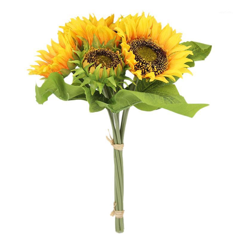 

Promotion! Artificial Sunflower Wedding Bouquet 1 Bouquets 7 Floral Head Vantage Fake Sunflowers Home Decor1, Yellow