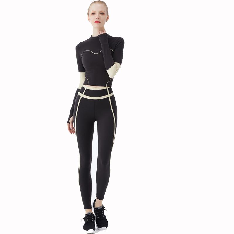 

Women Tracksuit Solid Black Yoga Set Patchwork Running Fitness Jogging Leggings Sports Suit Gym Sportswear Workout Clothes -XL