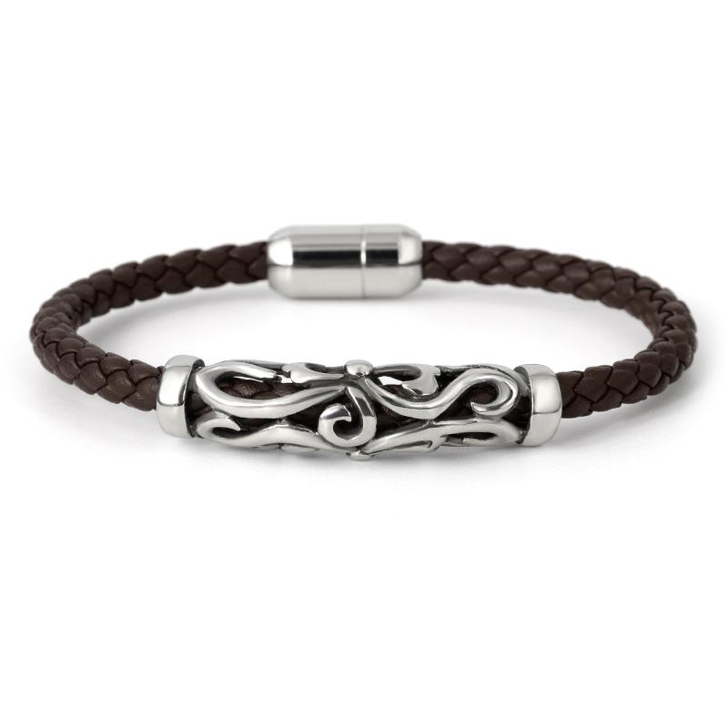 

Fashion Punk Style Vintage Elegant Genuine Leather Bracelet Men Handmade Jewelry Stainless Steel Male Gift Charm Bracelets