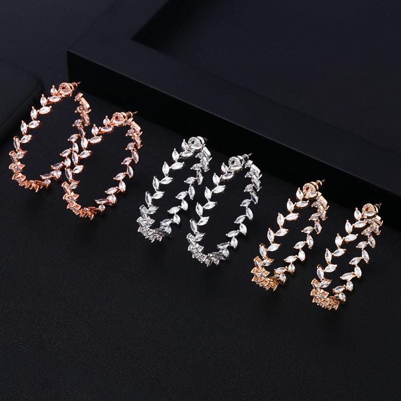 

jankelly 45mm Luxury Ieave Geometry Circle Trendy Cubic Zirconia Women Wedding Party Earring High Jewelry Addiction