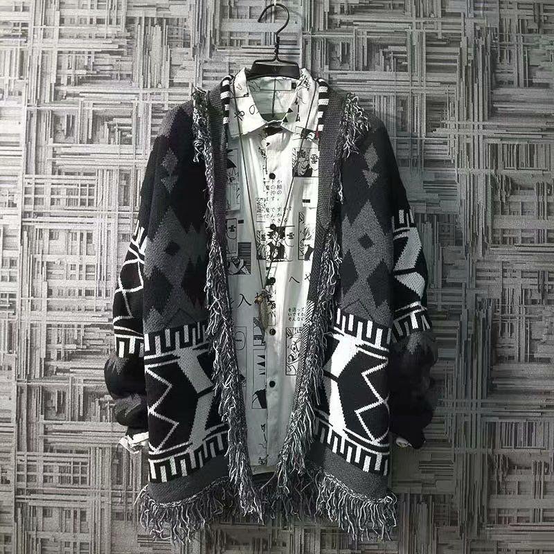 

Fashion Knitted Jumper Sweaters Streetwear Casual Hip Hop Long Sleeve Cardigan Knitwear Sweater Spring Autumn Black Rock Tops